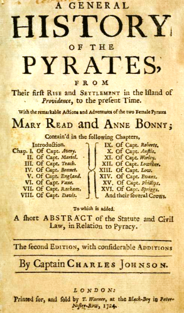 Title Page of 1724 edition of Captain
                      Johnson's The General History of Pyrates