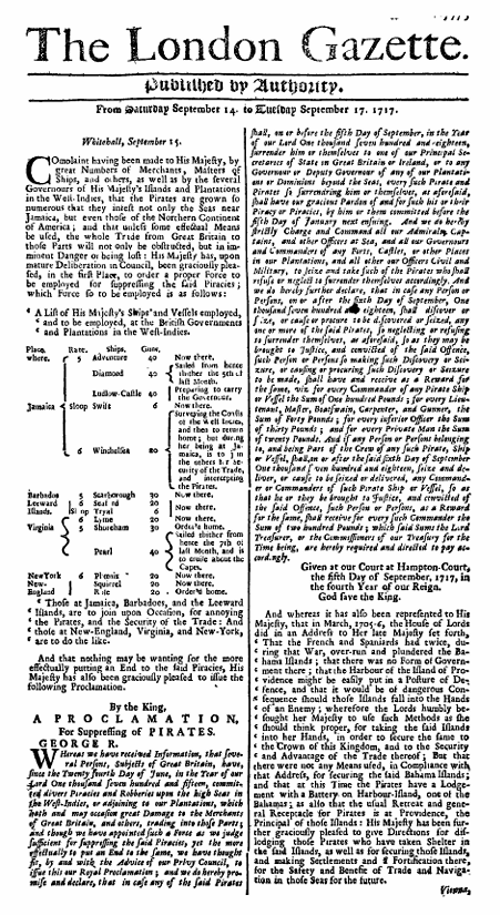 Front page of London Gazette
                                  9-17-1717