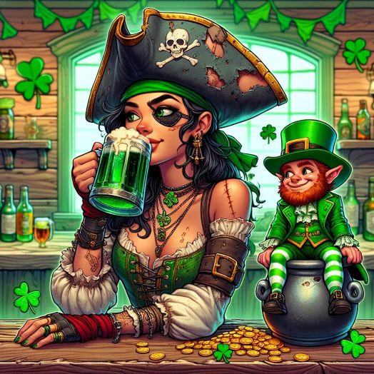 Pirate Lass
                        with Leprechaun (Source:
https://www.shutterstock.com/image-generated/cartoon-artistic-image-pirate-sitting-bar-2433526879)