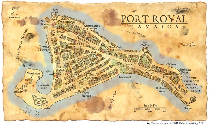 Map
                        of Port Royal by Shawn Brown (Source:
                        https://www.deviantart.com/shawnbrown/art/Port-Royal-Jamaica-6637188)