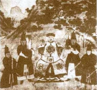 17th-century
                                picture of Wu Sangui (center) (Source:
                                https://commons.wikimedia.org/wiki/File:WuSangui.jpg)