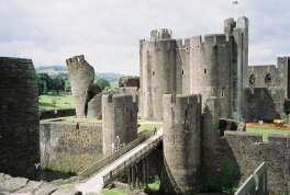 Caerphilly Castle showing leaning tower